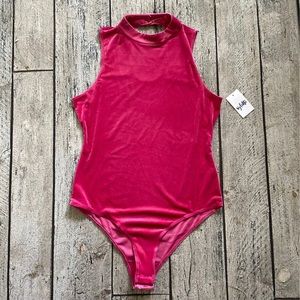 NWT Hot Pink Velvet Sleeveless Bodysuit